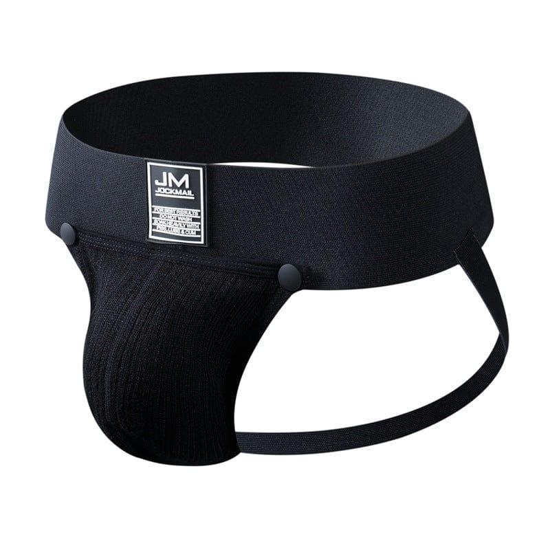JOCKMAIL Jockstrap with Detachable Pouch men's comfort fit jockstrap in Black, 3D left side view