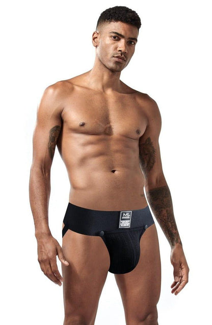 JOCKMAIL Jockstrap with Detachable Pouch men's comfort fit jockstrap in Black, front view