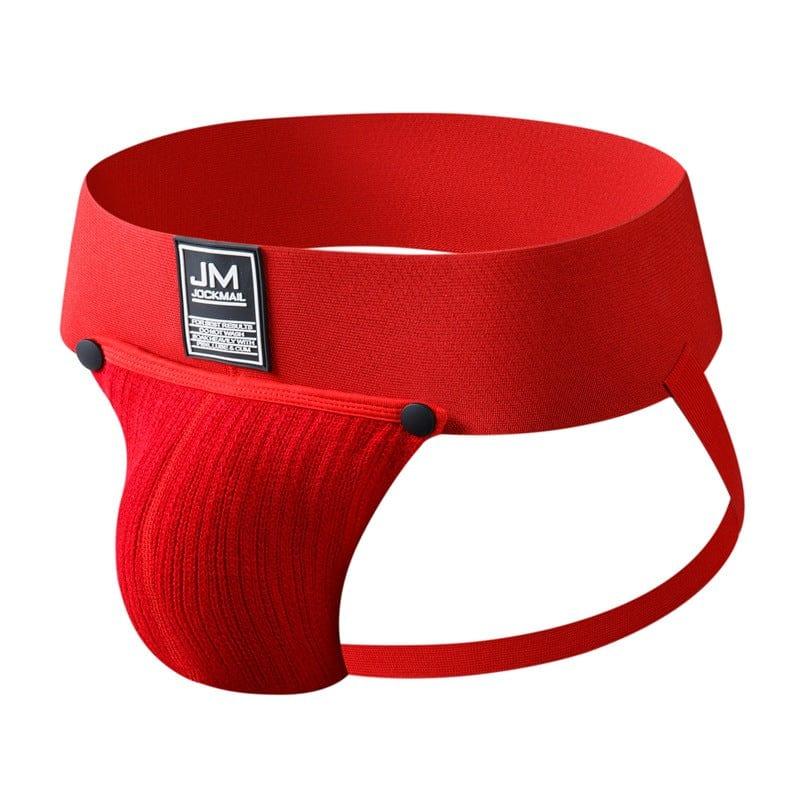 JOCKMAIL Jockstrap with Detachable Pouch men's comfort fit jockstrap in Red, 3D left side view