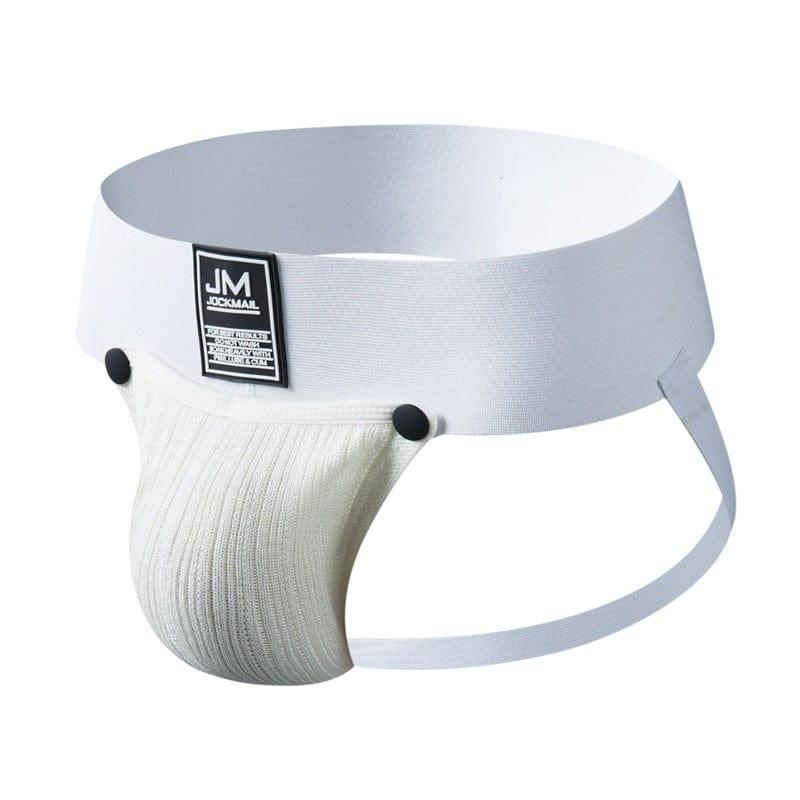 JOCKMAIL Jockstrap with Detachable Pouch men's comfort fit jockstrap in White, 3D left side view