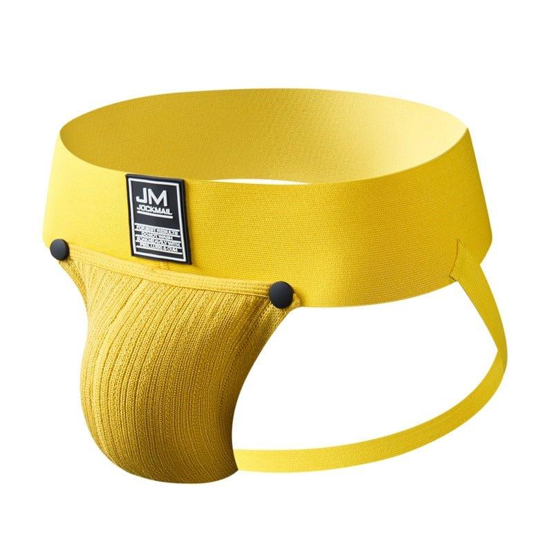 JOCKMAIL Jockstrap with Detachable Pouch men's comfort fit jockstrap in Yellow, 3D left side view