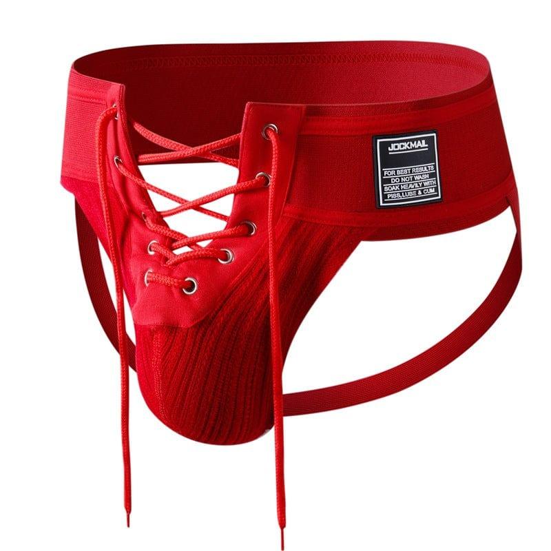 JOCKMAIL Lace-Up Jockstrap men's comfort fit jockstrap in Red, 3D left side view