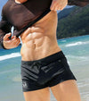 Front view of JOCKMAIL Low Rise Hot Spring Swim Boxer with Quick Dry feature in Black.