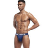 JOCKMAIL Mesh Bikini Briefs men's breathable design briefs in dark blue, front view