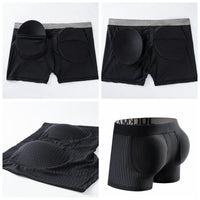 JOCKMAIL Mesh Boxers with Sponge Padding men's breathable underwear in black, three-view product image