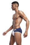 JOCKMAIL Mesh Sports Briefs men's breathable design briefs in dark blue, left side view