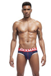 JOCKMAIL Mesh Sports Briefs men's breathable design briefs in sapphire blue, front view