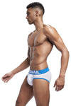 JOCKMAIL Mesh Sports Briefs men's breathable design briefs in white, left side view