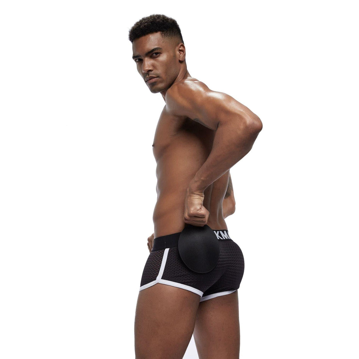 Daily wear|Gym sessions|Holiday parties|Pride events|Night gatherings|Breathable|Butt-lift design|Snug fit|Lightweight|Shaping|Waistline control|Slimming|Abdomen control|Comfort|Proper support|Stylish appearance|Festive mood|Body sculpting|Men's trunks|Low-rise underwear|Mesh trunks|Sponge pad trunks|Sexy trunks|Black|Left Side view2