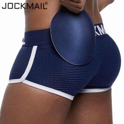 Daily wear|Gym sessions|Holiday parties|Pride events|Night gatherings|Breathable|Butt-lift design|Snug fit|Lightweight|Shaping|Waistline control|Slimming|Abdomen control|Comfort|Proper support|Stylish appearance|Festive mood|Body sculpting|Men's trunks|Low-rise underwear|Mesh trunks|Sponge pad trunks|Sexy trunks|Dark Blue|Left Side view4