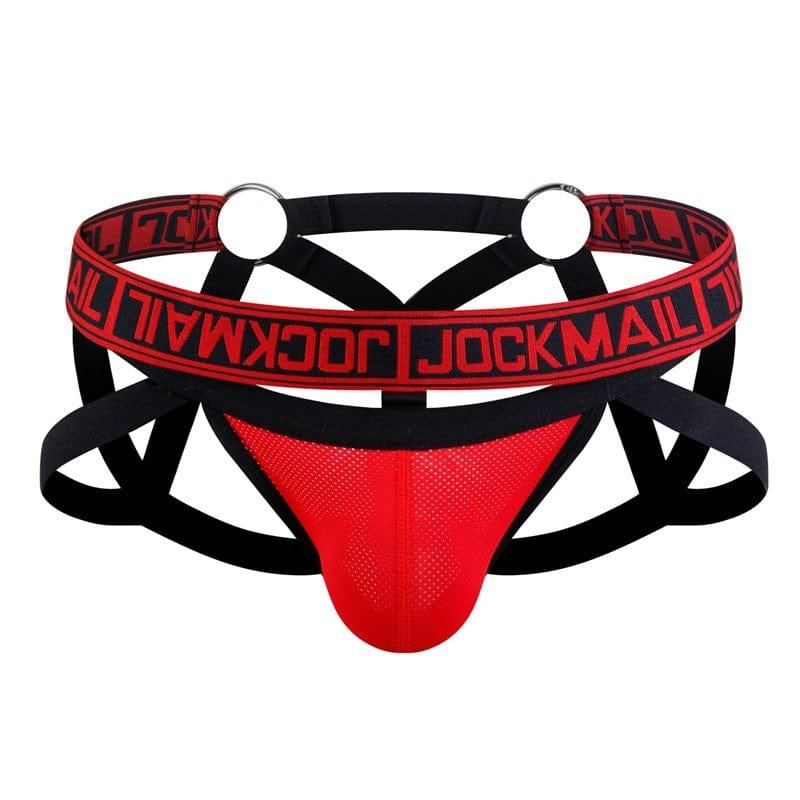 JOCKMAIL Mobius Mesh Adjustable Support Dual Jockstrap men's breathable design jockstrap in Red, front view