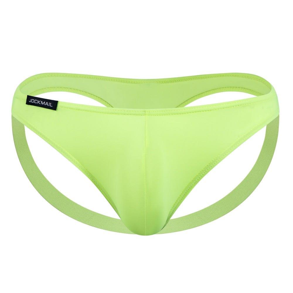 JOCKMAIL NatureVibe Sheer Supportive Jockstrap men's comfort fit jockstrap in Fluorescent Green, front view