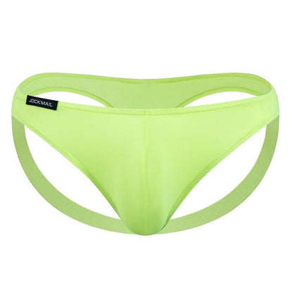 JOCKMAIL NatureVibe Sheer Supportive Jockstrap men's comfort fit jockstrap in Fluorescent Green, front view