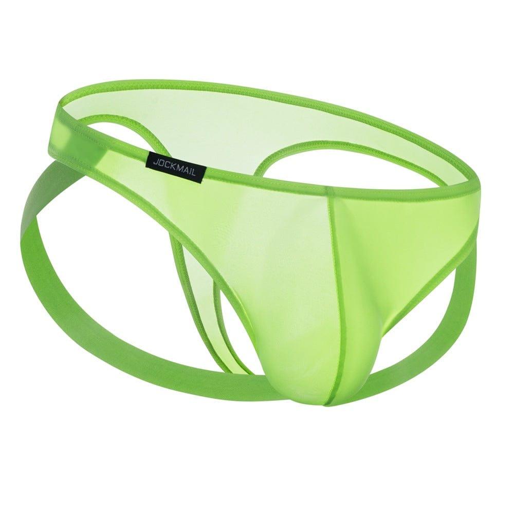 JOCKMAIL NatureVibe Sheer Supportive Jockstrap men's comfort fit jockstrap in Fluorescent Green, left side view