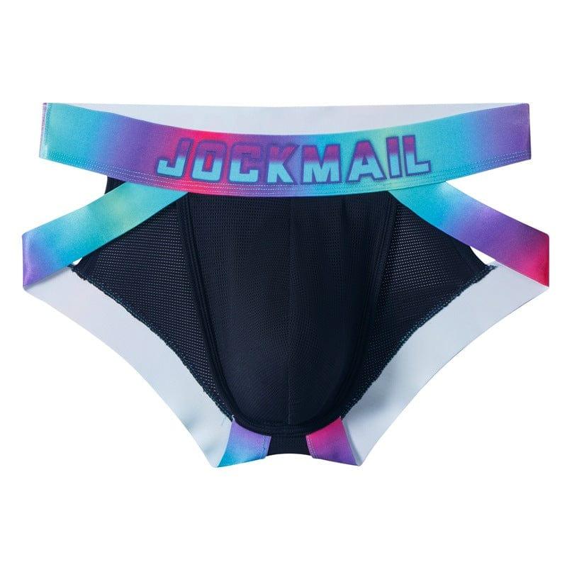 JOCKMAIL Neon Side-Cut Mesh Briefs men's breathable design briefs in black, 3D front view