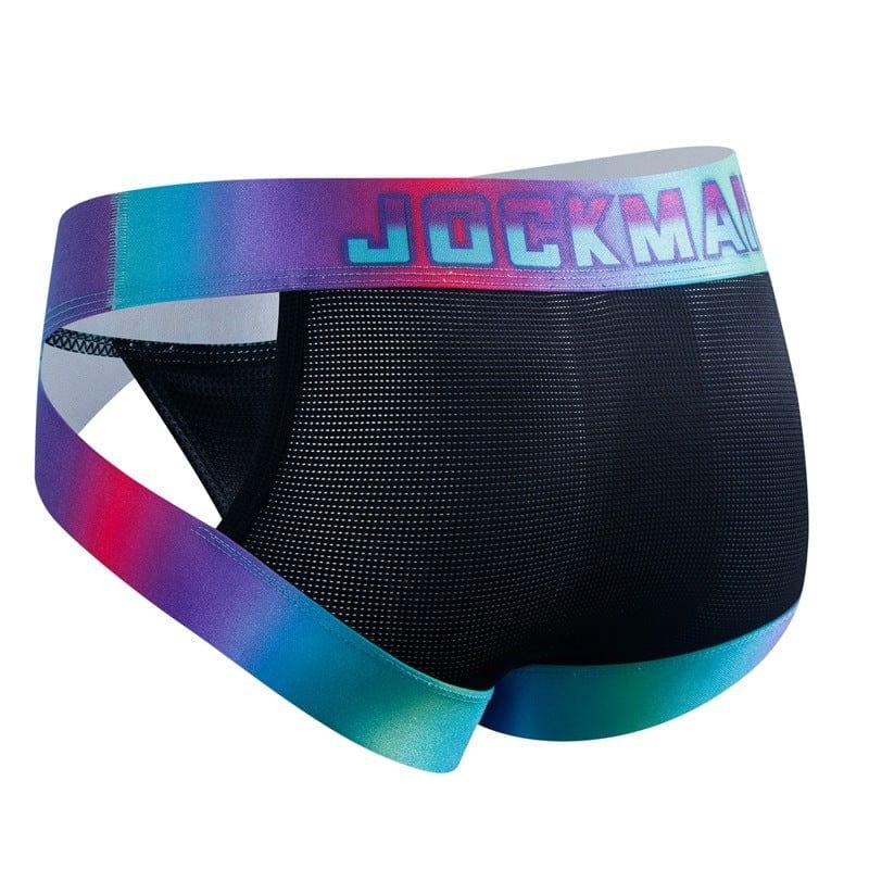 JOCKMAIL Neon Side-Cut Mesh Briefs men's breathable design briefs in black, 3D left side view