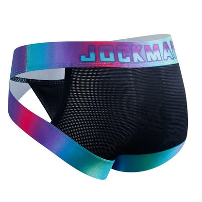 JOCKMAIL Neon Side-Cut Mesh Briefs men's breathable design briefs in black, 3D left side view