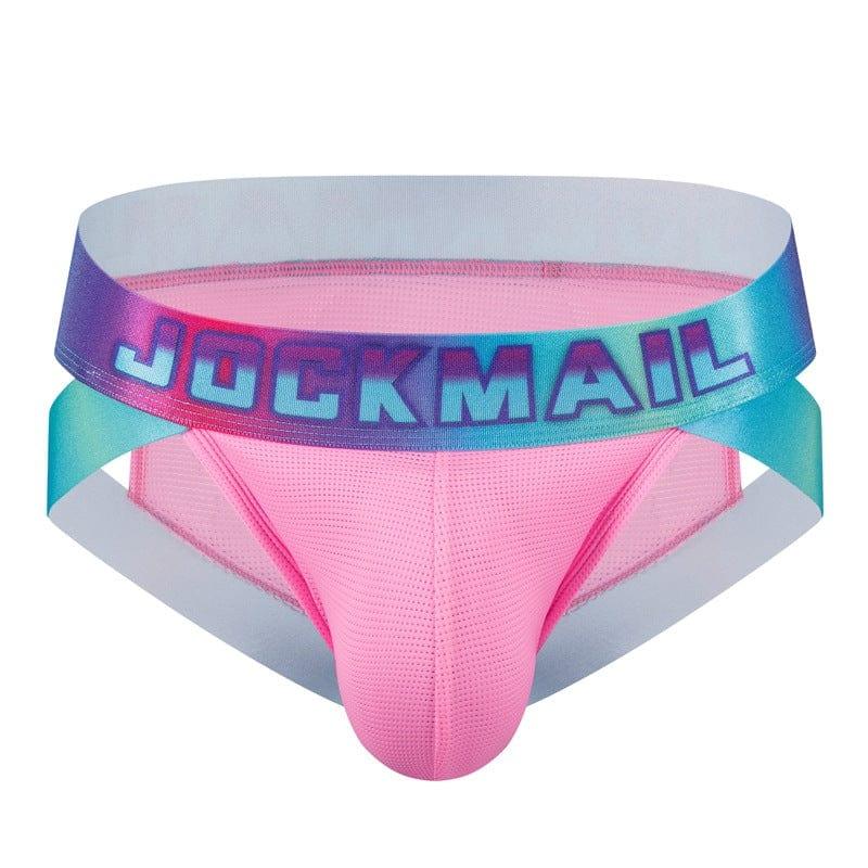 JOCKMAIL Neon Side-Cut Mesh Briefs men's breathable design briefs in bright pink, 3D front view