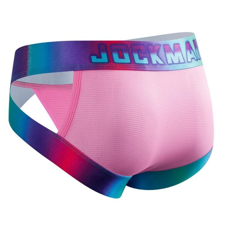 JOCKMAIL Neon Side-Cut Mesh Briefs men's breathable design briefs in bright pink, 3D left side view