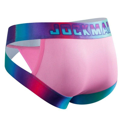 JOCKMAIL Neon Side-Cut Mesh Briefs men's breathable design briefs in bright pink, 3D left side view