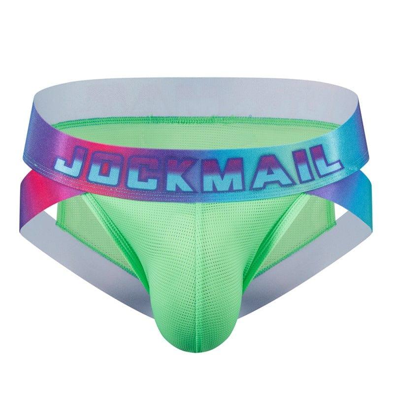 JOCKMAIL Neon Side-Cut Mesh Briefs men's breathable design briefs in green, 3D front view