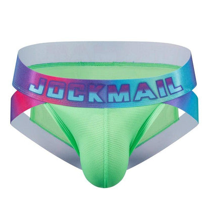 JOCKMAIL Neon Side-Cut Mesh Briefs men's breathable design briefs in green, 3D front view