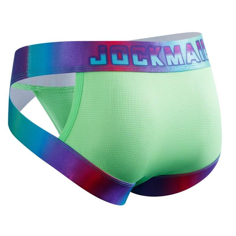 JOCKMAIL Neon Side-Cut Mesh Briefs men's breathable design briefs in green, 3D left side view