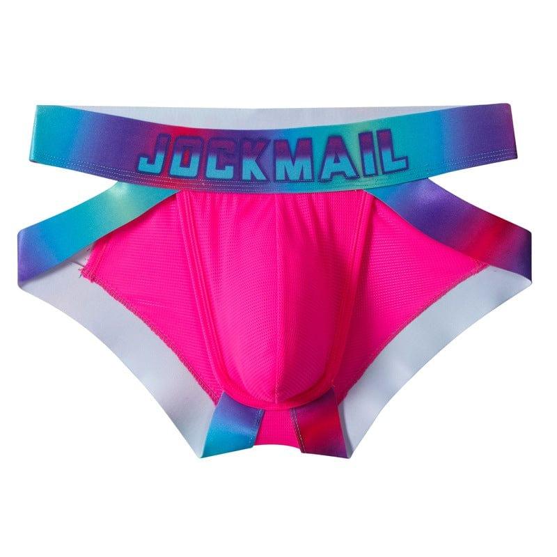JOCKMAIL Neon Side-Cut Mesh Briefs men's breathable design briefs in rose red, 3D front view