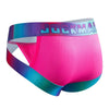JOCKMAIL Neon Side-Cut Mesh Briefs men's breathable design briefs in rose red, 3D left side view