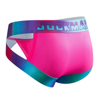 JOCKMAIL Neon Side-Cut Mesh Briefs men's breathable design briefs in rose red, 3D left side view