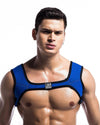 JOCKMAIL Neoprene Sport Harness with a stretchable design in Blue, front view