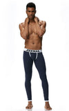 Front view of JOCKMAIL Polka Dot Bulge Pouch Long Johns with Comfort Fit feature in Navy Blue.
