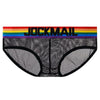 JOCKMAIL Pride Mesh Briefs men's breathable design briefs in black, front view