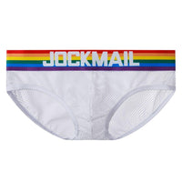 JOCKMAIL Pride Mesh Briefs men's breathable design briefs in white, front view