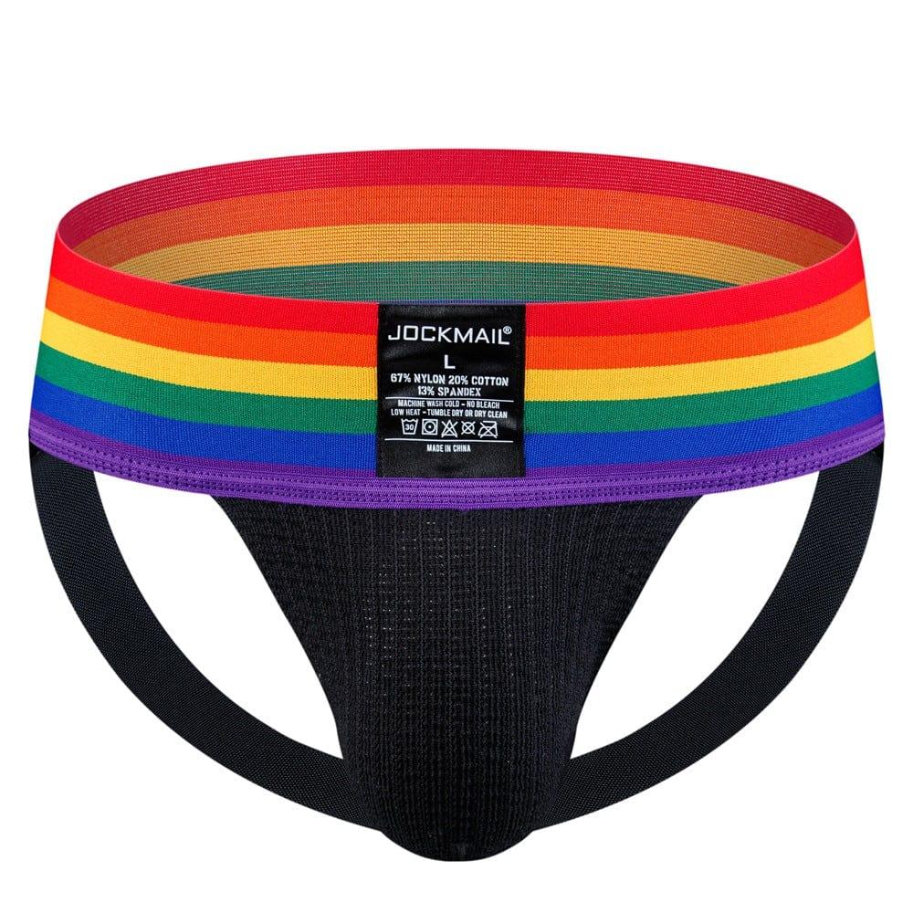 JOCKMAIL Rainbow Jockstrap men's breathable design jockstrap in Black, 3D front view