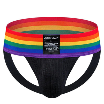 JOCKMAIL Rainbow Jockstrap men's breathable design jockstrap in Black, 3D front view