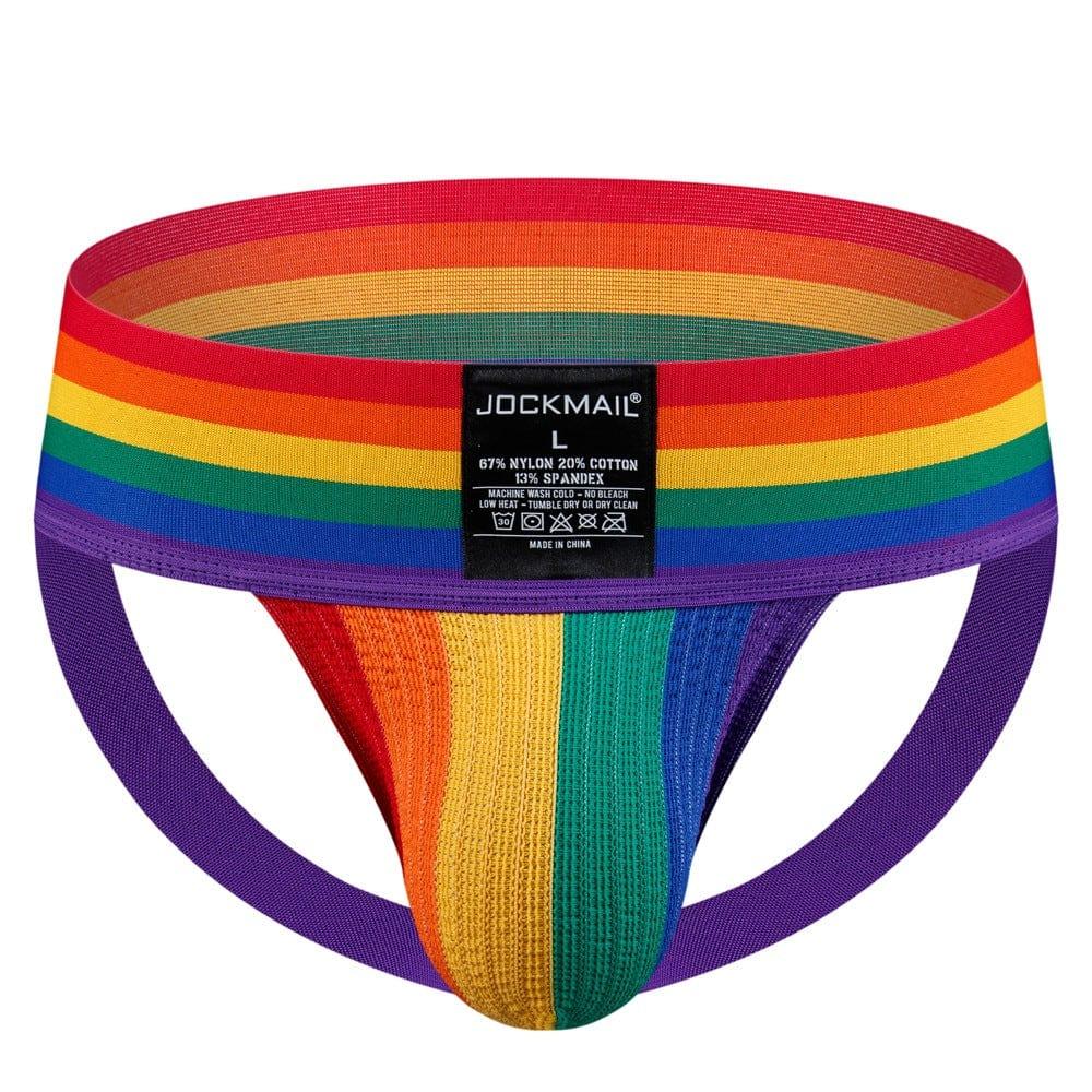 JOCKMAIL Rainbow Jockstrap men's breathable design jockstrap in Rainbow, 3D front view