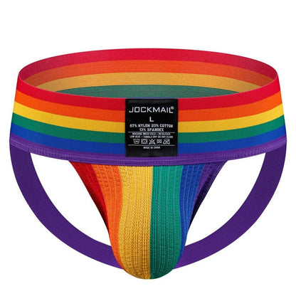 JOCKMAIL Rainbow Jockstrap men's breathable design jockstrap in Rainbow, 3D front view