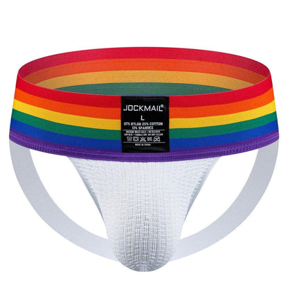 JOCKMAIL Rainbow Jockstrap men's breathable design jockstrap in White, 3D front view