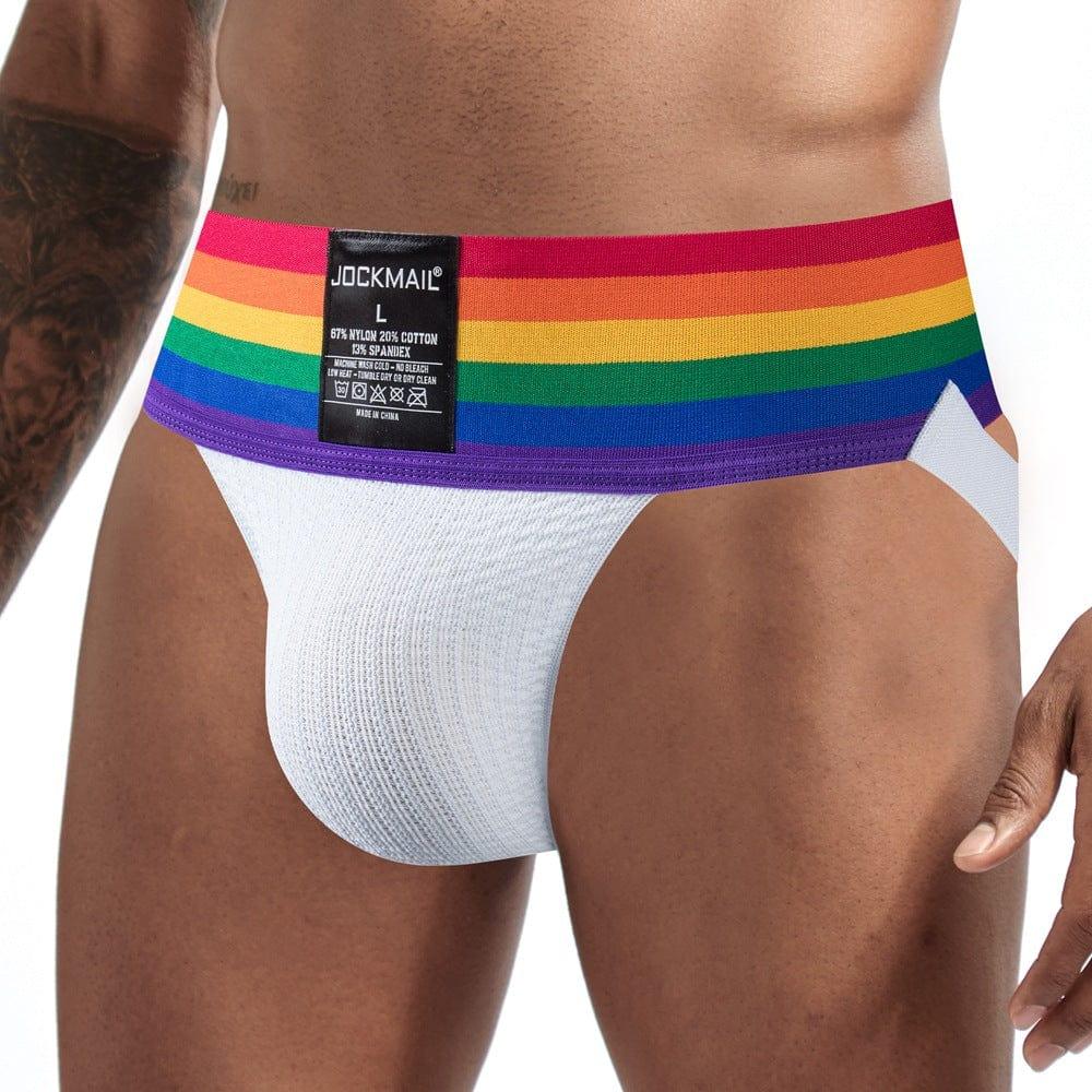 JOCKMAIL Rainbow Jockstrap men's breathable design jockstrap in White, detail view