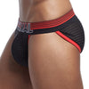 JOCKMAIL Ripple Mesh High-Cut Bulge Briefs men's breathable design briefs in red, detail view