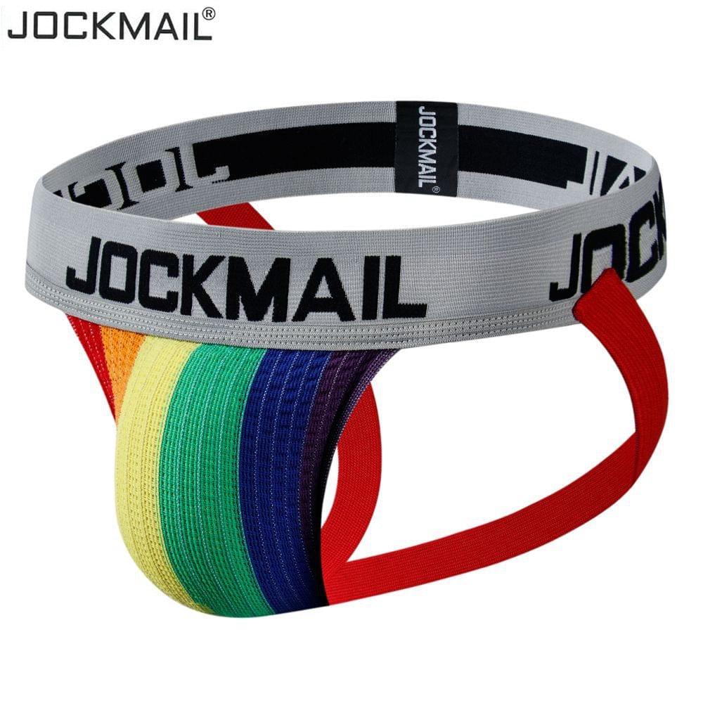 JOCKMAIL Smoky Hue Waistband Jockstrap men's stretchable jockstrap in Rainbow, 3D left side view