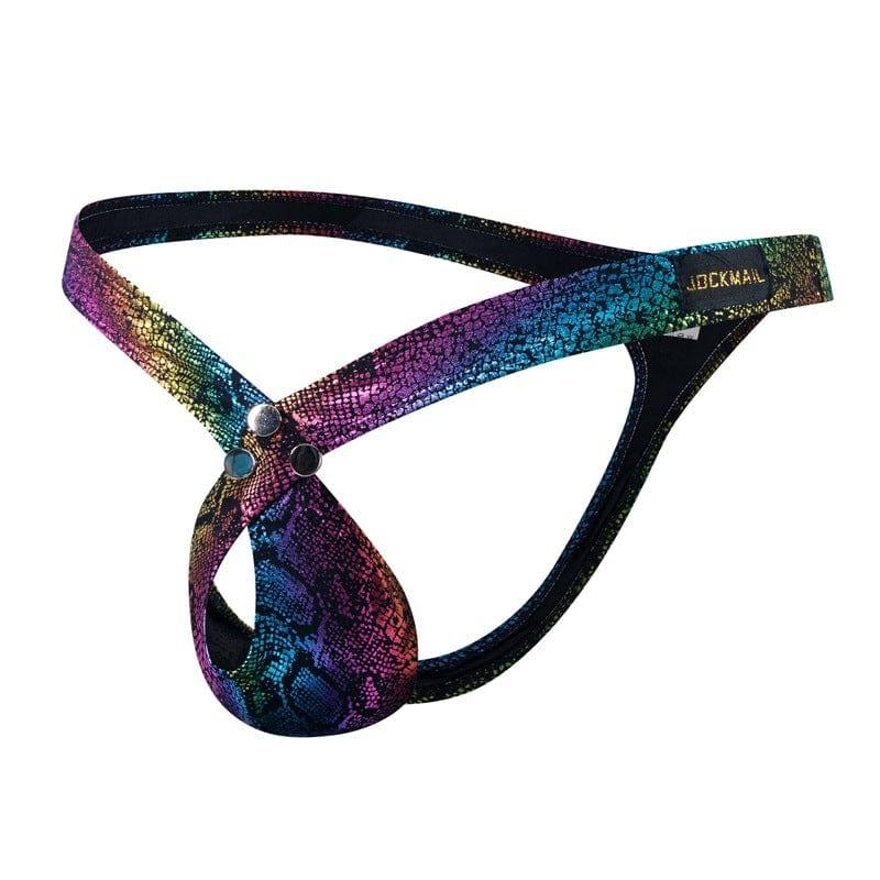 JOCKMAIL Snake Print Ring Thong men's comfort fit thong in Rainbow, left side view