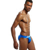 JOCKMAIL Solid Color Bikini Briefs men's moisture wicking briefs in colorful blue, left side view
