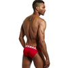 JOCKMAIL Solid Color Bikini Briefs men's moisture wicking briefs in red, left side view