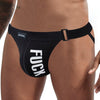 JOCKMAIL Solid Color Letter Jockstrap men's comfort fit jockstrap in Black, front view