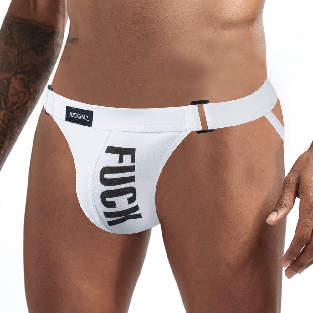 JOCKMAIL Solid Color Letter Jockstrap men's comfort fit jockstrap in White, front view