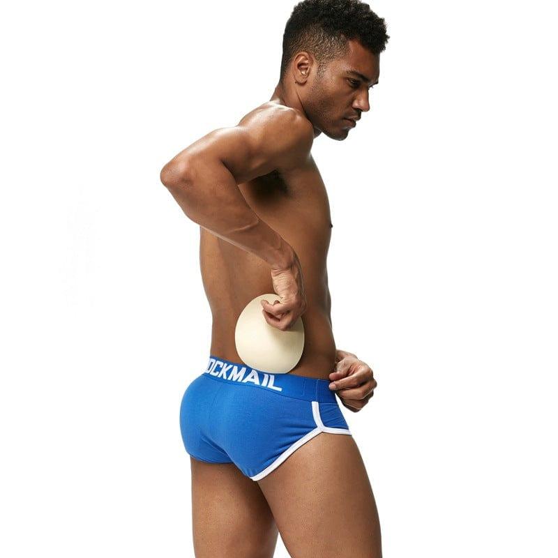 JOCKMAIL Sports Briefs with Sponge Pad men's breathable design briefs in colorful blue, back view