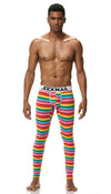 Front view of JOCKMAIL Striped Bulge Pouch Long Johns with Comfort Fit feature in Red.