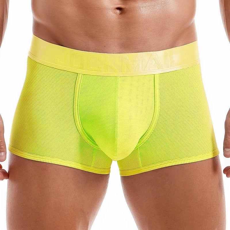 JOCKMAIL Vibrant Mesh Boxers men's breathable mesh underwear in yellow, front view